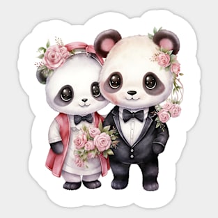 Panda Bear Couple Gets Married Sticker